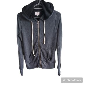 Sundry "Day‎ Off" Full Zip Tencel Blend Grey/Black Distressed FZ Hoodie Size 2 M